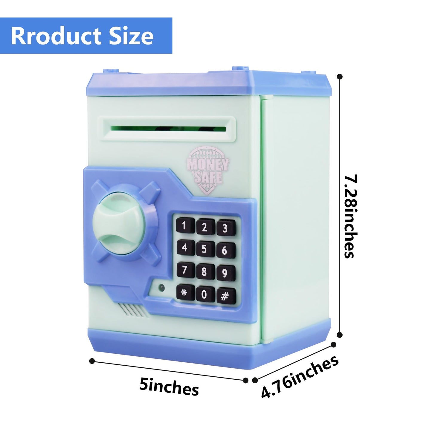 Cargooy Mini Atm Piggy Bank Atm Machine Best Gift For Kids,Electronic Code Piggy Bank Money Counter Safe Box Coin Bank For Boys Girls Password Lock Case (Cyan)