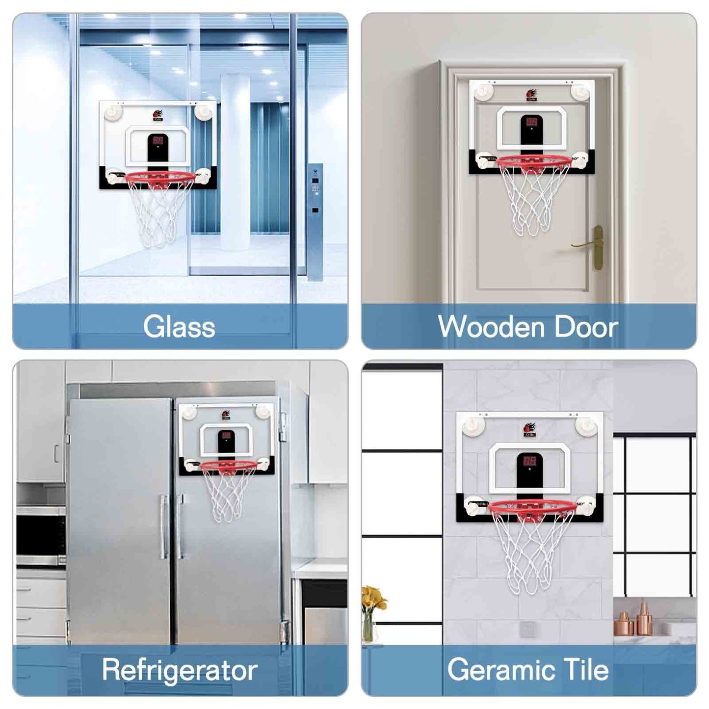 Cyfie Suction Cup Basketball Hoop, Indoor Mini Basketball Hoop With Scoreboard, Sound, 3 Balls For Kids Girls Boys