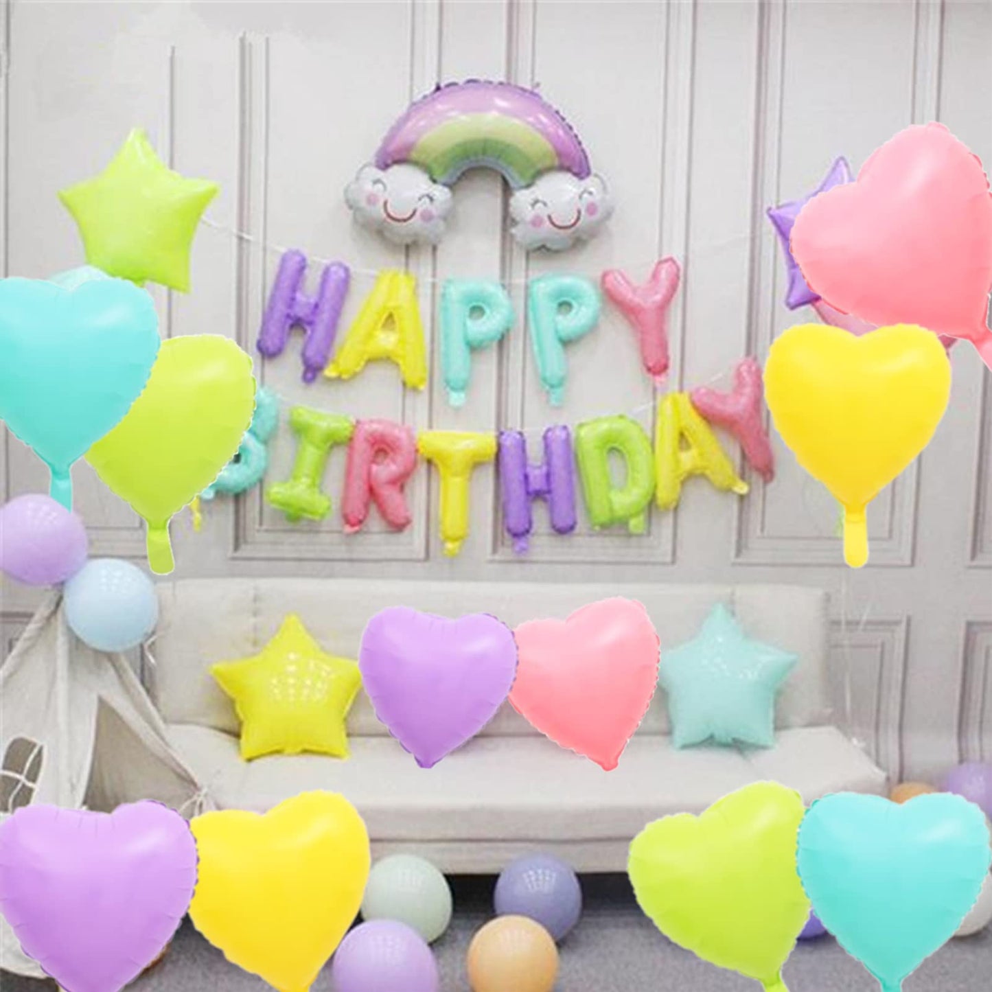 Fezava 30 Pcs Heart Balloons - 18in Colorful Mylar Foil for Baby Shower, Valentine's Day, Birthday, Bridal Party