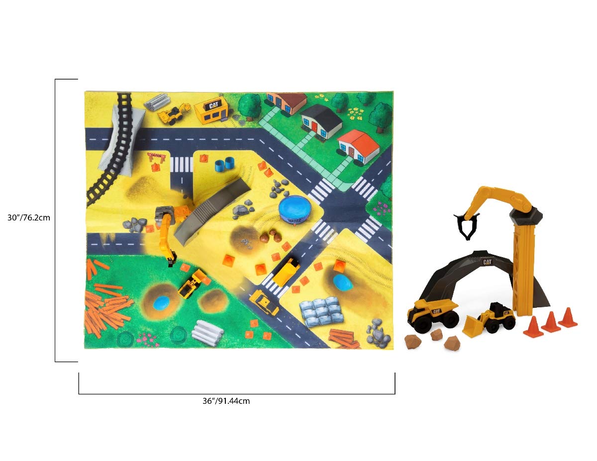 CAT Construction Toys, CAT Little Machines Vehicles Play Mat with Collectible Construction Vehicles, Sensory Toys for Kids Ages