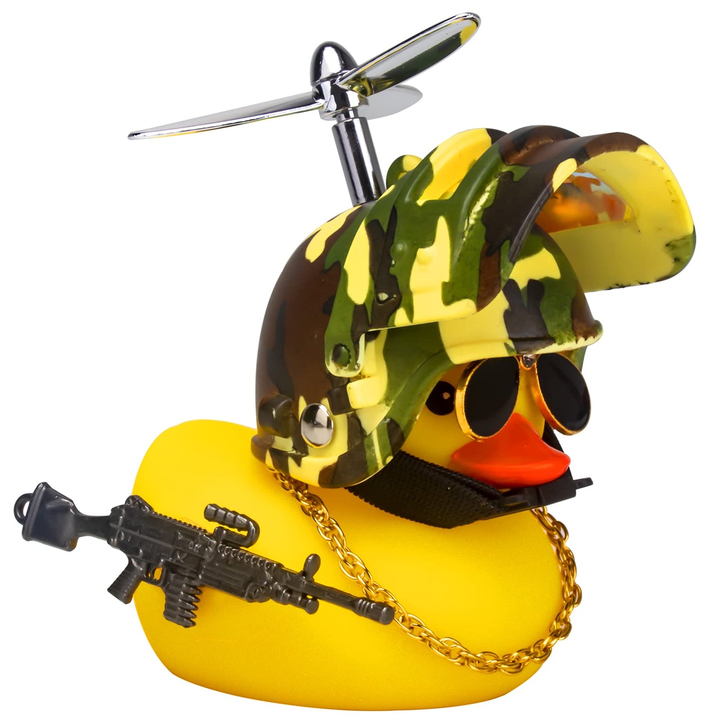 Wonuu Rubber Yellow Duck Car Ornaments Cool Duck Car Dashboard Decorations With Propeller Helmet Sunglasses (Mountaineering Camo