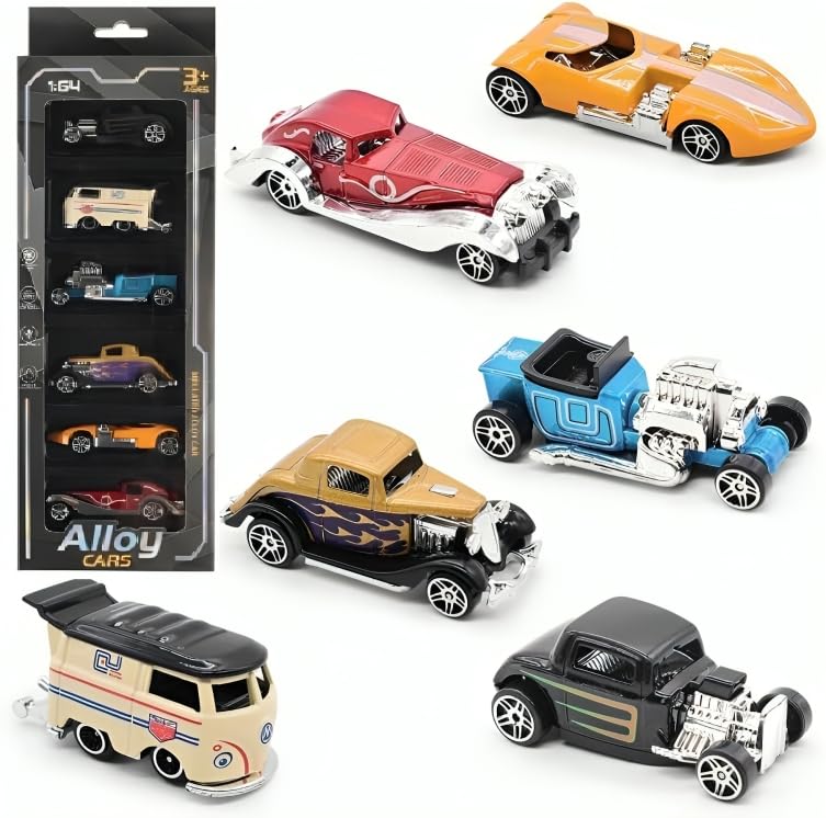 Sky Tech Model Alloy Vehicle Model Vintage Metal Cars 6 Pcs Vehicles, Car Play Set For Toddlers,Boys Die-Cast Car Set, Birthday