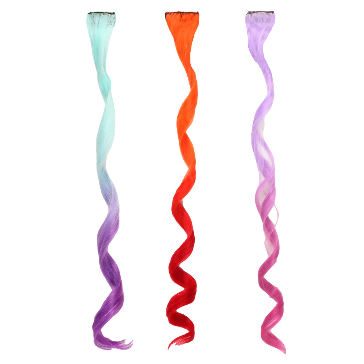 Sophia'S Set Of 3 Dress Up Fun Long Curly Colorful Ombre Rainbow Clip-In Hair Extensions For 18 Dolls, Aqua/Orange/Lavender