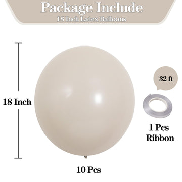 Kalor 18 Inch White Sand Balloons, 10Pcs Thick Latex Round Helium Balloons For Birthday Family Party Wedding Party Baby Shower Decoration Supplies
