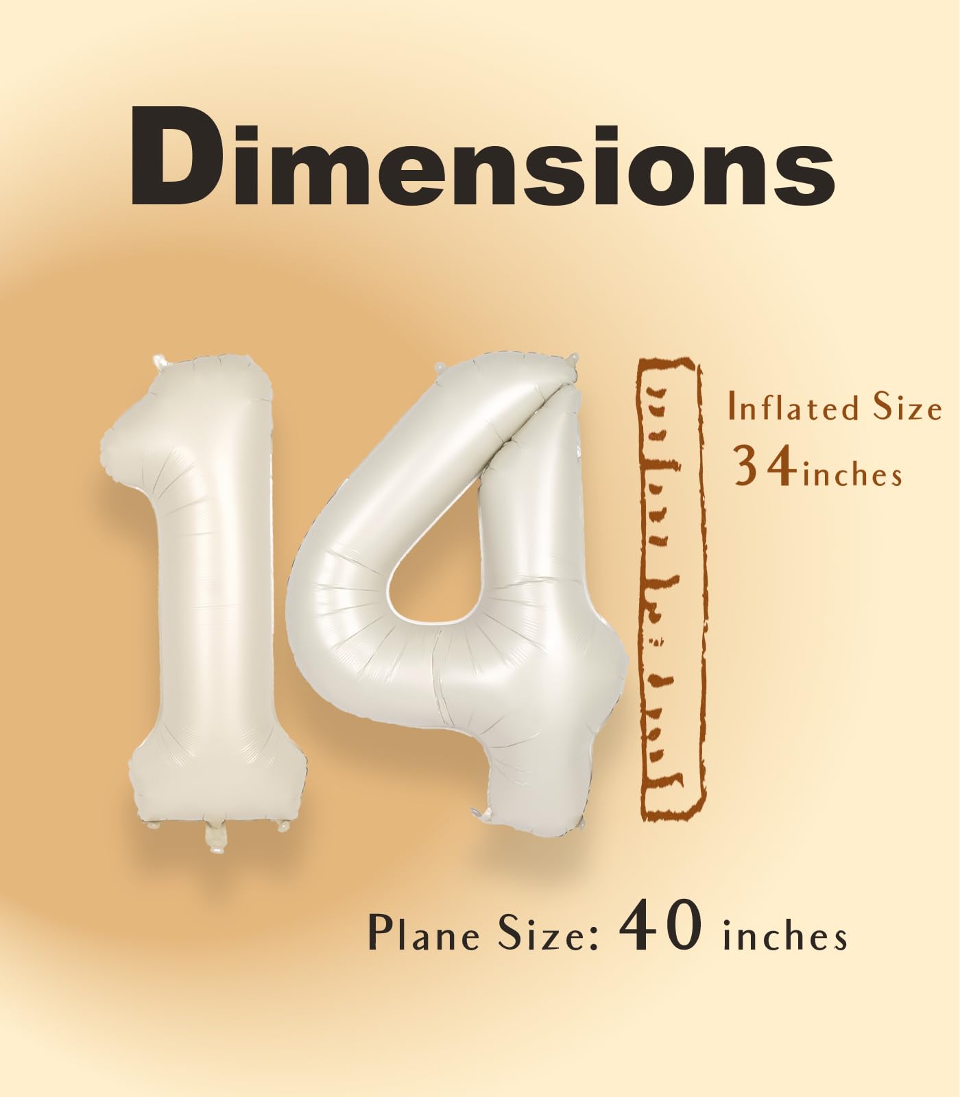 Suwen 40 Inch Cream White Large 14 Number Balloons Big Foil Helium Number Balloons 0-9 Jumbo Happy 14Th Mylar Birthday Party Dec