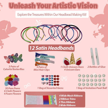 Headband Making Kit for Girls - Crafts for Girls Ages 6-8, Include 12 Headbands, Unique Birthday Gift Ideas for Girls, DIY Kits