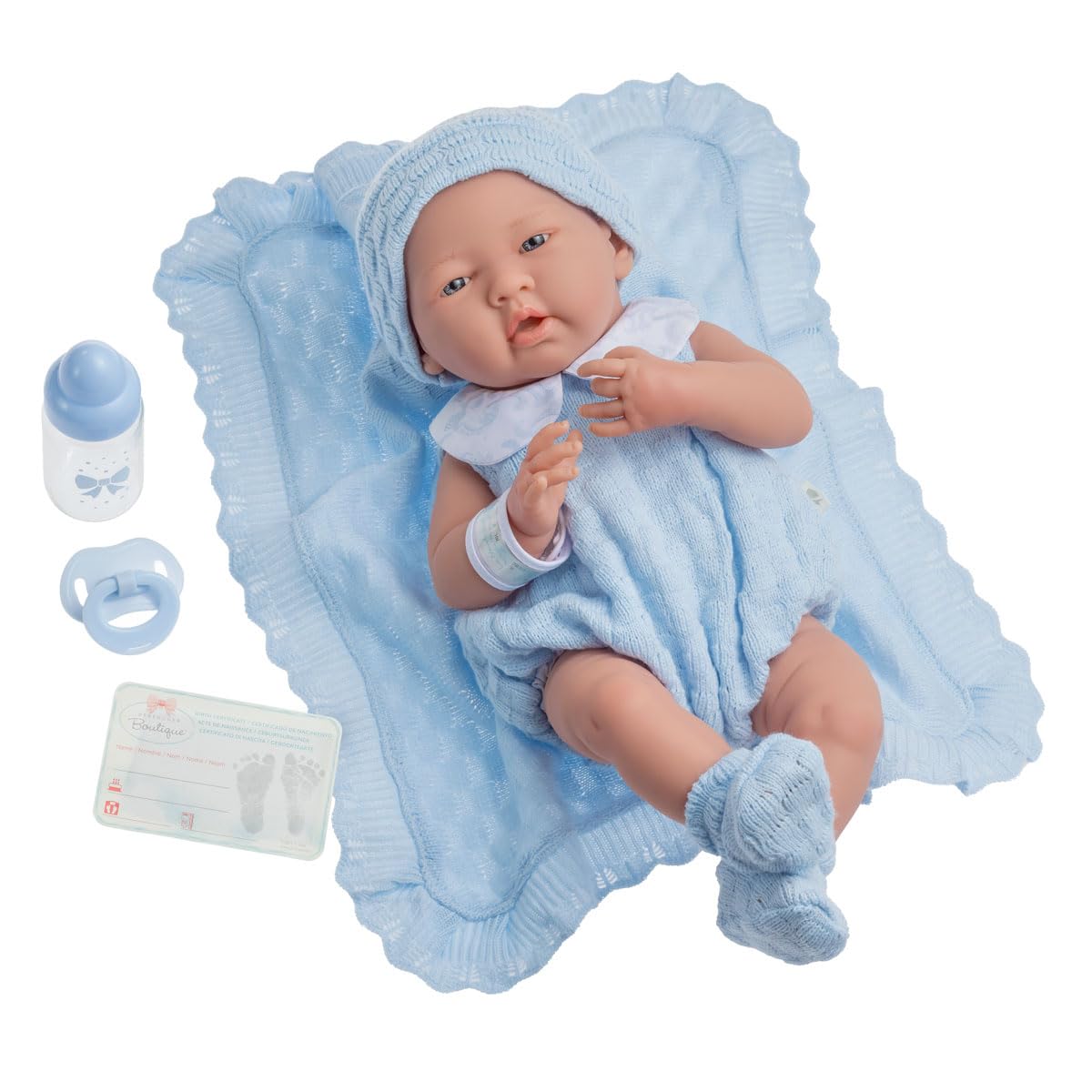 Anatomically Correct Real Boy Baby Doll | 15' All-Vinyl Baby Doll | Jc Toys - La Newborn | Made In Spain | Comes With Blue Knit Outfit And Accessories | Designed By Berenguer | Ages 2+