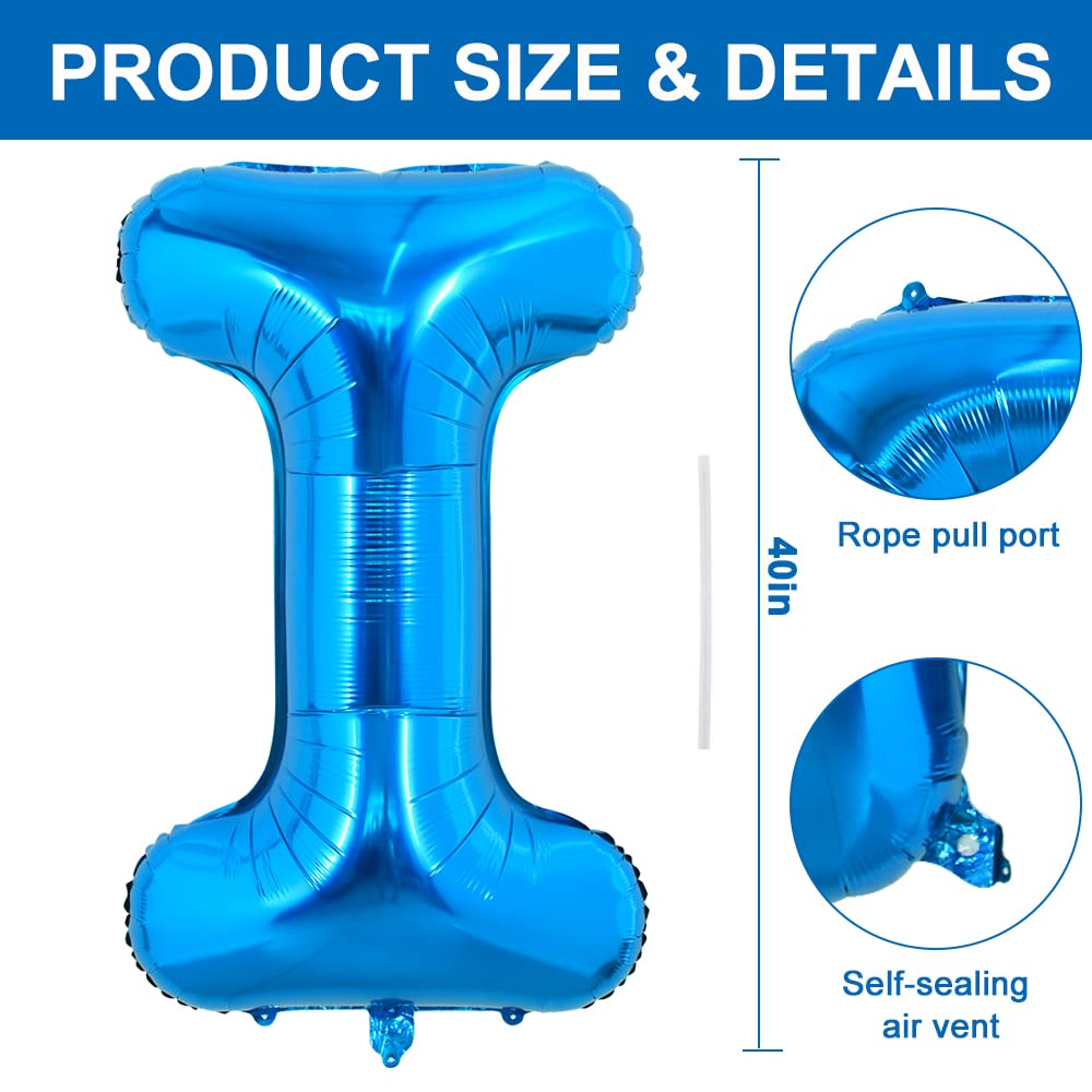 Toniful 40 Inch Large Blue Letter I Balloons Giant Alphabet Letter Balloons,Foil Mylar Big Balloons For Birthday Party Anniversa