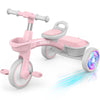 Sereed Colorful Lighting Toddler Tricycle For 2-5 Years Old Girls, Adjustable Seat&Handlebar Trike, Removable Basket, Birthday Gift Idea For Kids Ages 2+ (Pink)