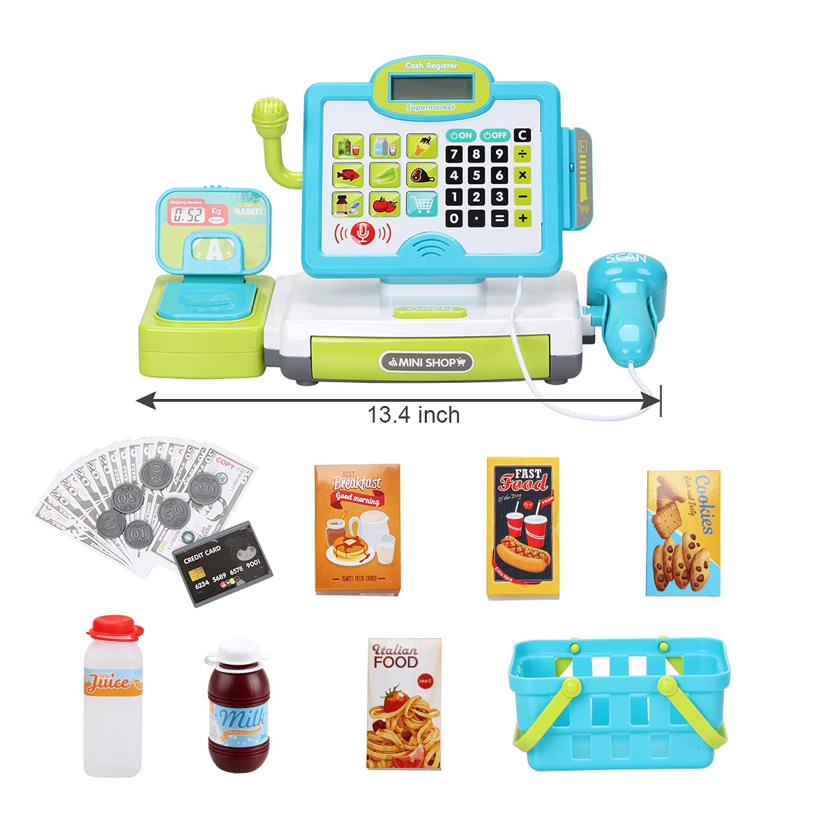 Fs Pretend Play Calculator Cash Register Toy As Preschool Gift For Kids, Classic Count Toy With Sound, Microphone, Scanner, Pret