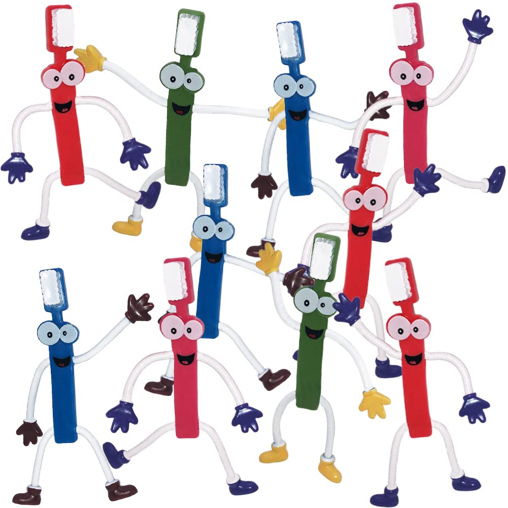 Artcreativity Bendable Toothbrush Figures, Set Of 12, Bendable Toys For Kids, Party Favors For Boys & Girls, Stress Relief Fidget Toys For Kids & Adults, Dentist Office Giveaways, And Pinata Fillers
