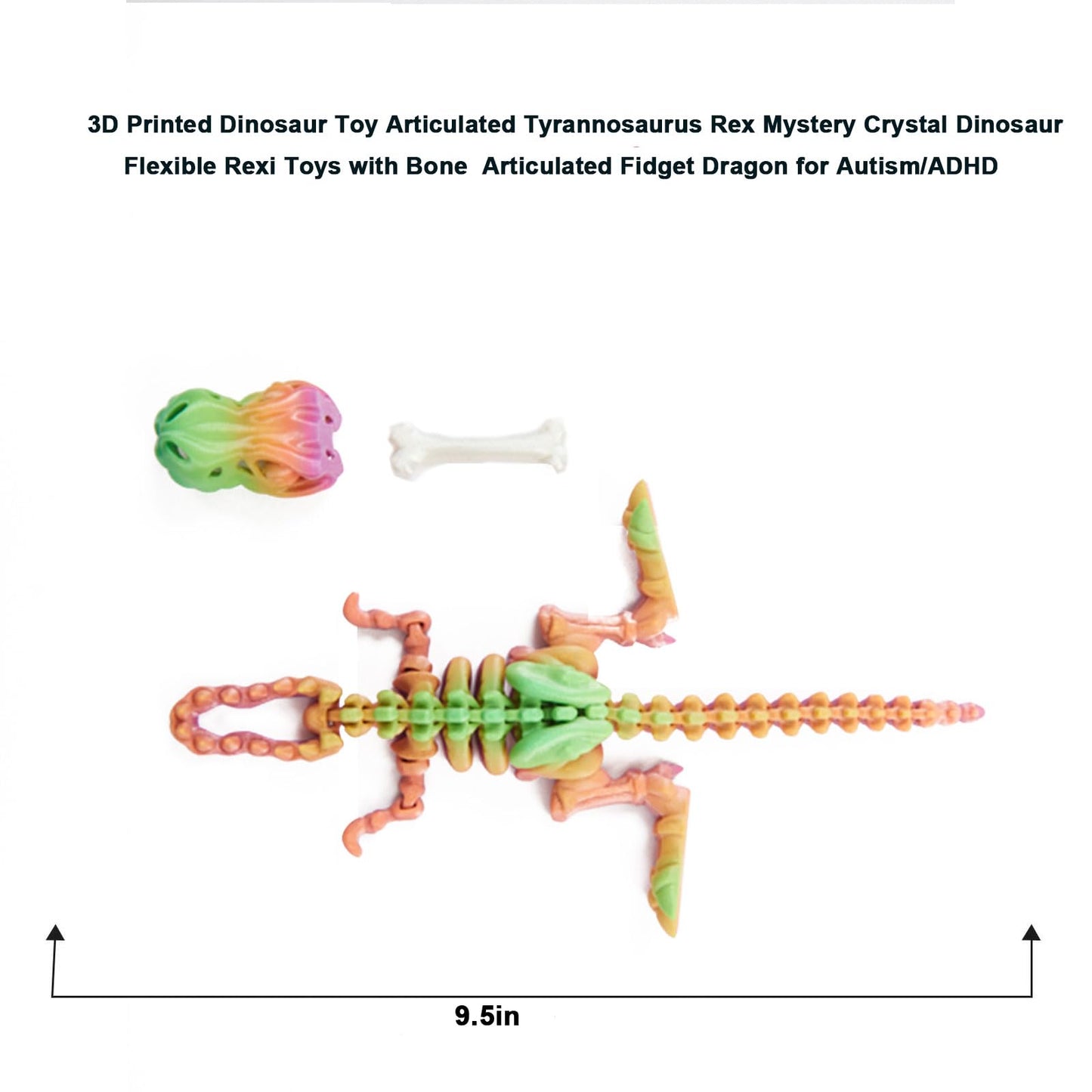 Exqdynm 3D Printed Dinosaur With Bone Toy,Articulated Tyrannosaurus Rex, Mystery Crystal Dinosaur Decor Collectible