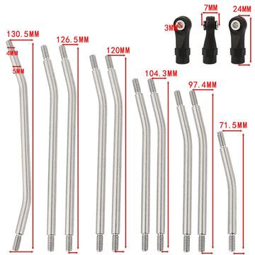RZXYLRC 313mm Wheelbase 10Pcs Stainless Steel Link Rod Linkage for 1/10 RC Axial SCX10 II AX90046 AX90047 Rock Crawlers Metal Up