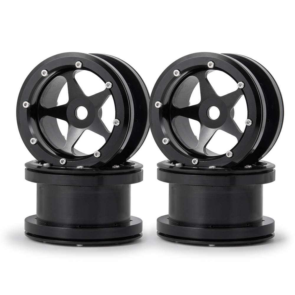 MOHERO 2.2 Alloy Beadlock 1/10 RC Wheels Rims 40mm for Crawler Axial Wraith Rock Car Pack of 4 (Black)
