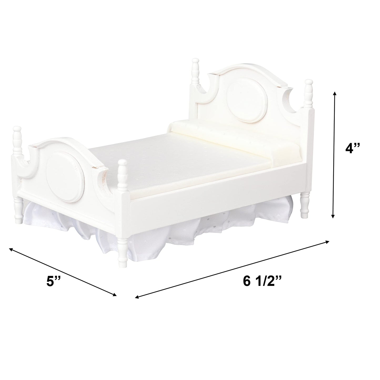 Dollhouse Furniture Mini Bed Set, Realistic Bedroom Accessories for 6 inch Dolls, Decorative Grey Bedspread & Pillows, White Woo