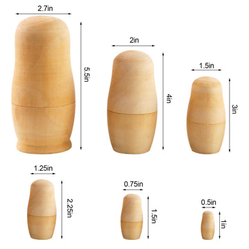 Koogel 6 Set Unpainted Nesting Dolls for Kids Blank Nesting Dolls Wooden Matryoshka for Parent Child Activities Birthday Gift DIY Enthusiasts