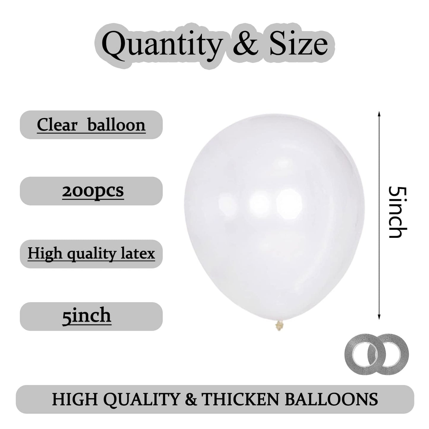 Kawkalsh 200Pcs 5 Inch Clear Balloons, Small Mini Latex Balloons For Party Birthday Baby Shower Anniversary Festival Arch Garlan