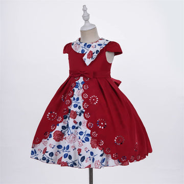 Cosplay Life Floral Dress for Girls and Young mature-themeds Fashion Flower Waistline Kids Party Festival Dress Ages 5-9 Years Old (RED 5YRS)