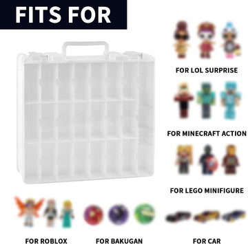 Xuerdon Toy Car Storage Organizer Case - White, Small, Plastic, Double-Sided, 48 Compartments for Hot Wheels & Matchbox Cars