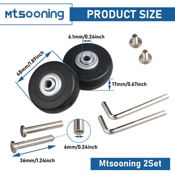 Mtsooning 2Set Suitcase Luggage Replacement Wheels 50x18mm Wear-Resistant Mute Inline Skate Wheel Rubber Swivel Caster Wheel Bearing Repair Kit