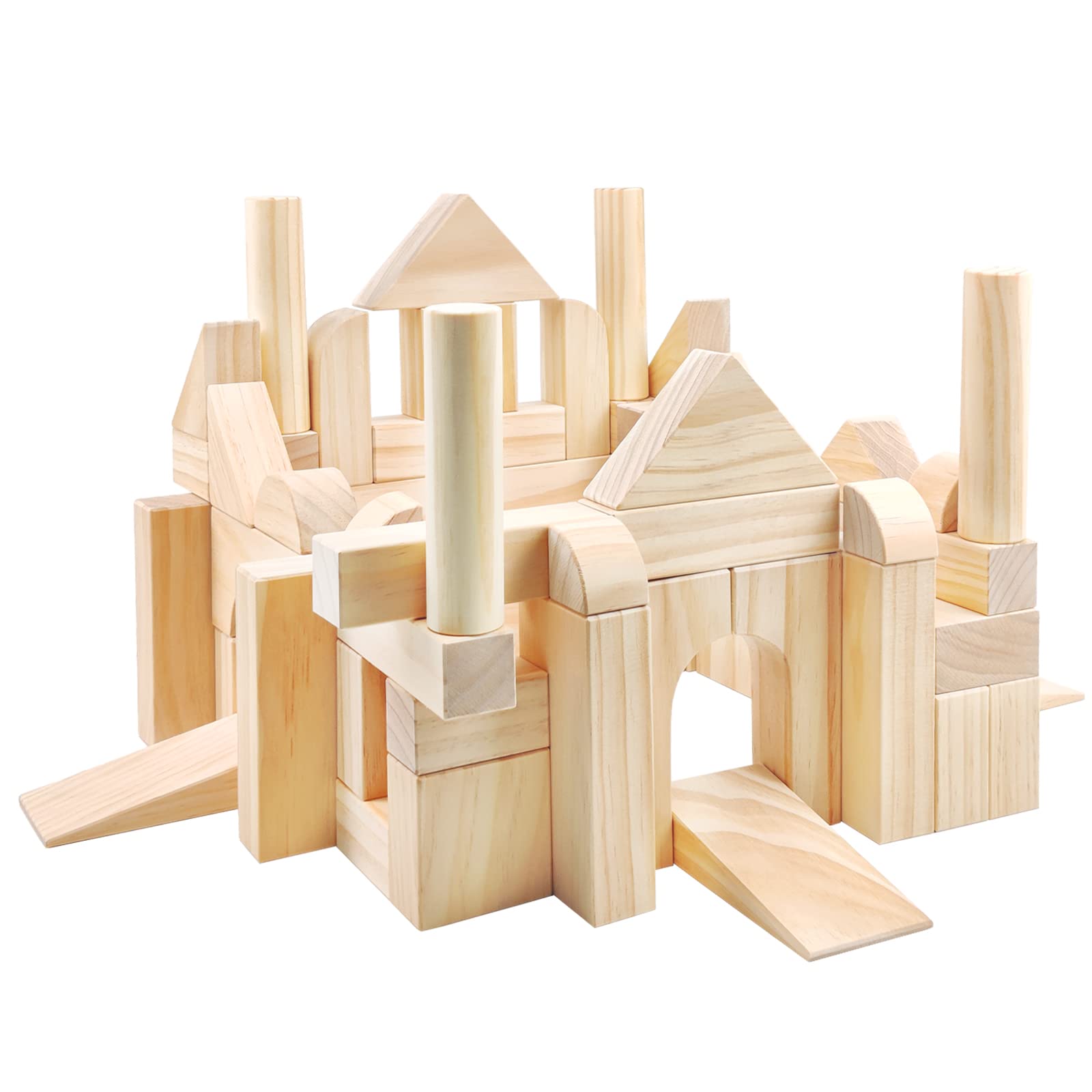 Onshine Large Wooden Blocks For Toddlers 1-3, 64 Pieces Big Wood Build ...