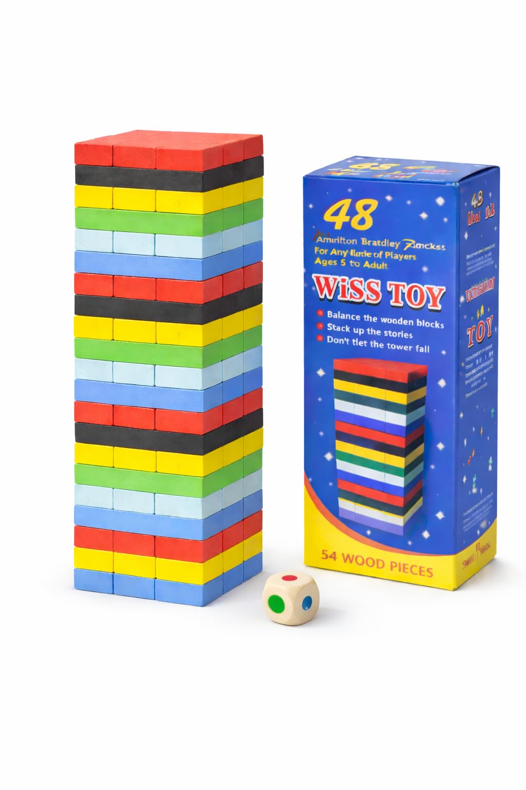 Verathix Wooden Blocks Set Of 54 Pcs, Colourful Balancing And Building Game, Montessori Toy For Boys Ages 714, Cognitive Develo