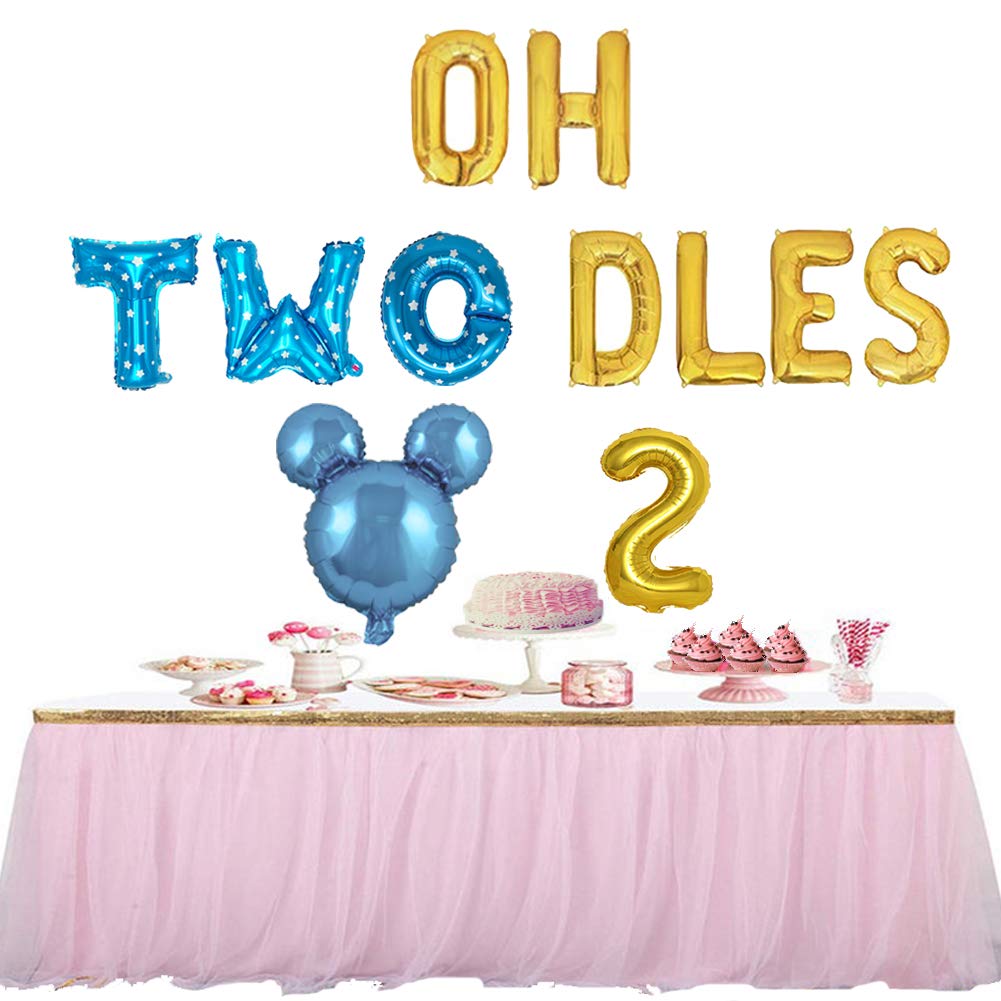 Oh Twodles Birthday Balloons, Blue Oh Twodles Balloon Birthday Banner Mickey Mouse Party Supplies Number 2 Balloon For 2Nd Secon