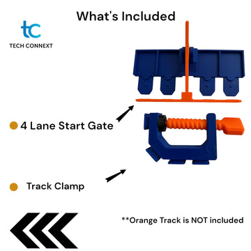 TechConnext Hot Wheels Compatible Clamp with 4 Lane Start Gate - Blue/Orange