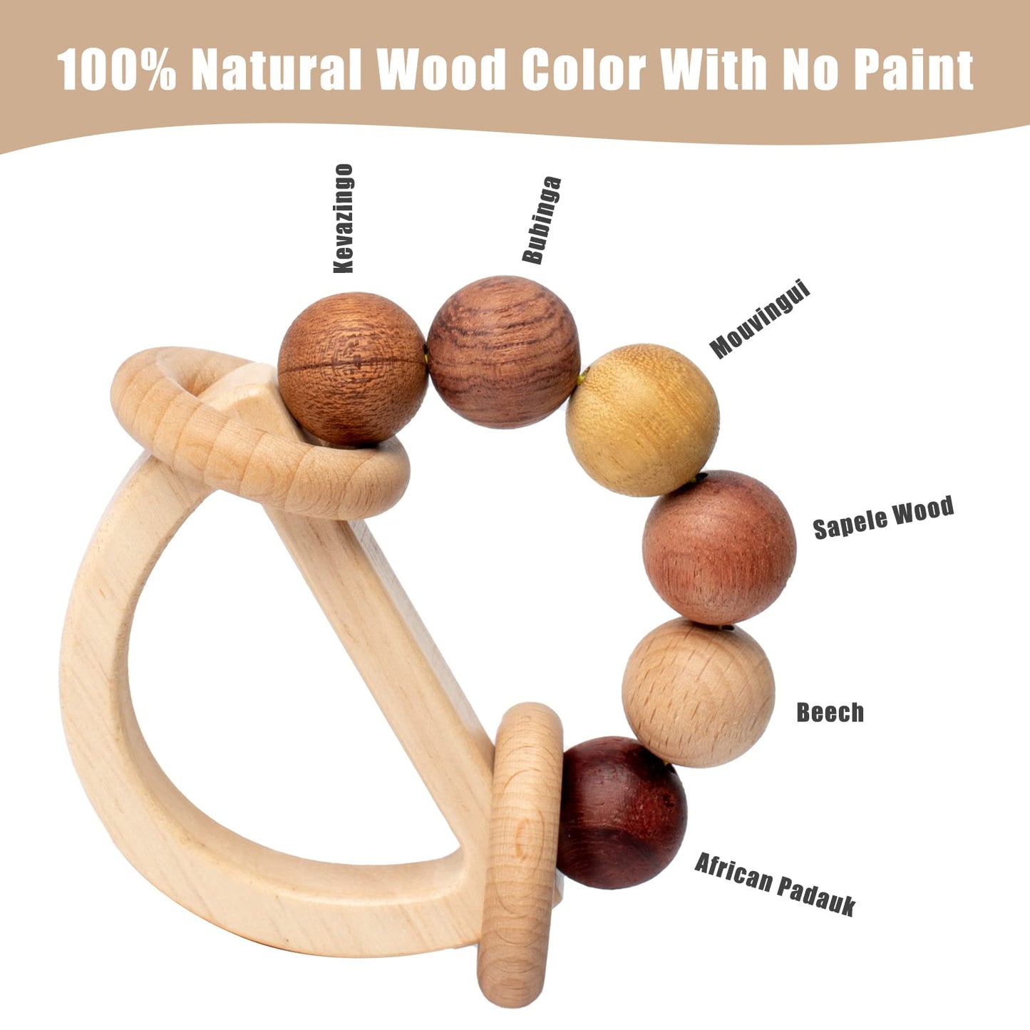 Busy Edition Wooden Baby Rattles for 0-6 Months, Montessori Color Rings for Newborns and Toddlers, 1 Pcs Wood Toy