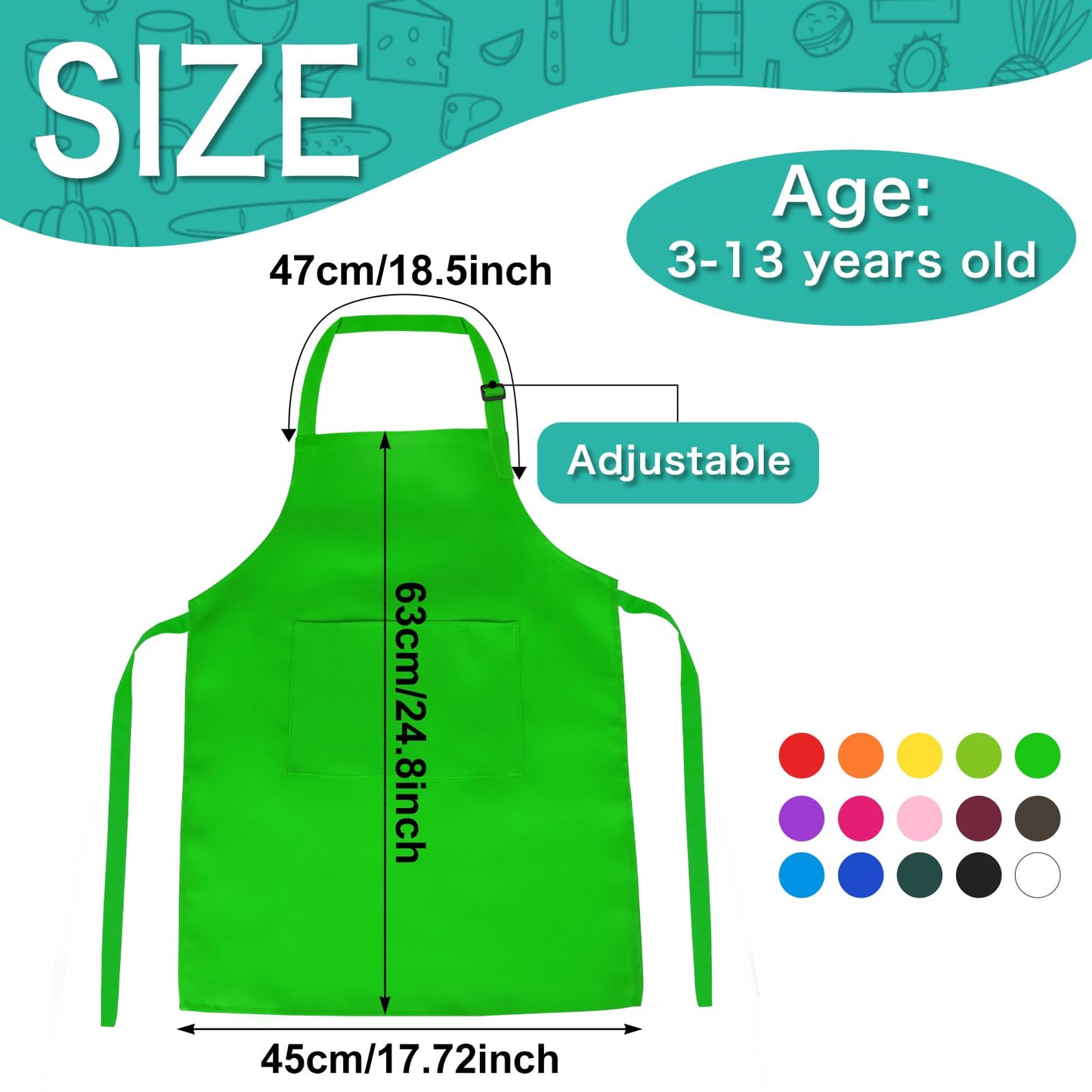 PLULON 15Pcs Kids Aprons Painting Aprons for Kids Aprons for Kids Bulk, Paint Apron Adjustable Children Chef Aprons with 2 Pocke