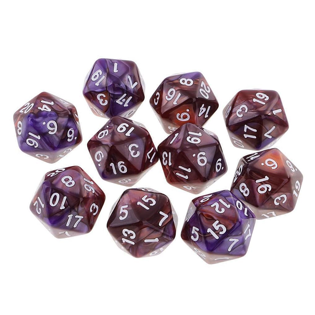Yiotfandoll 10PCS Polyhedral Dice D20 Dice 20mm Acrylic 20 Sided Dice Game Dice for RPG MTG DND Dice Table Games (Coffee Purple)