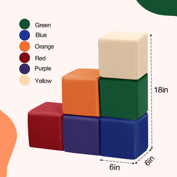 Foam Building Toys for Toddlers: 6Pcs Waterproof PU Leather Soft Foam Blocks - Colorful Large Stacking Blocks - Early Learning C