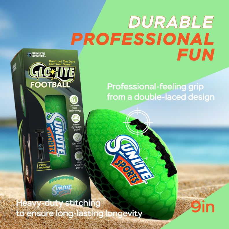Sunlite Sports Glow in The Dark Waterproof Football, Light Up at Night Outdoor Play, Pool Beach Lake Park Water Toy, for Kids Ch
