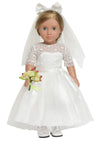 Sweet Dolly 18" American Doll Wedding Dress Set - Gorgeous White Dress, Veil & Bouquet, Polyester, Model AC