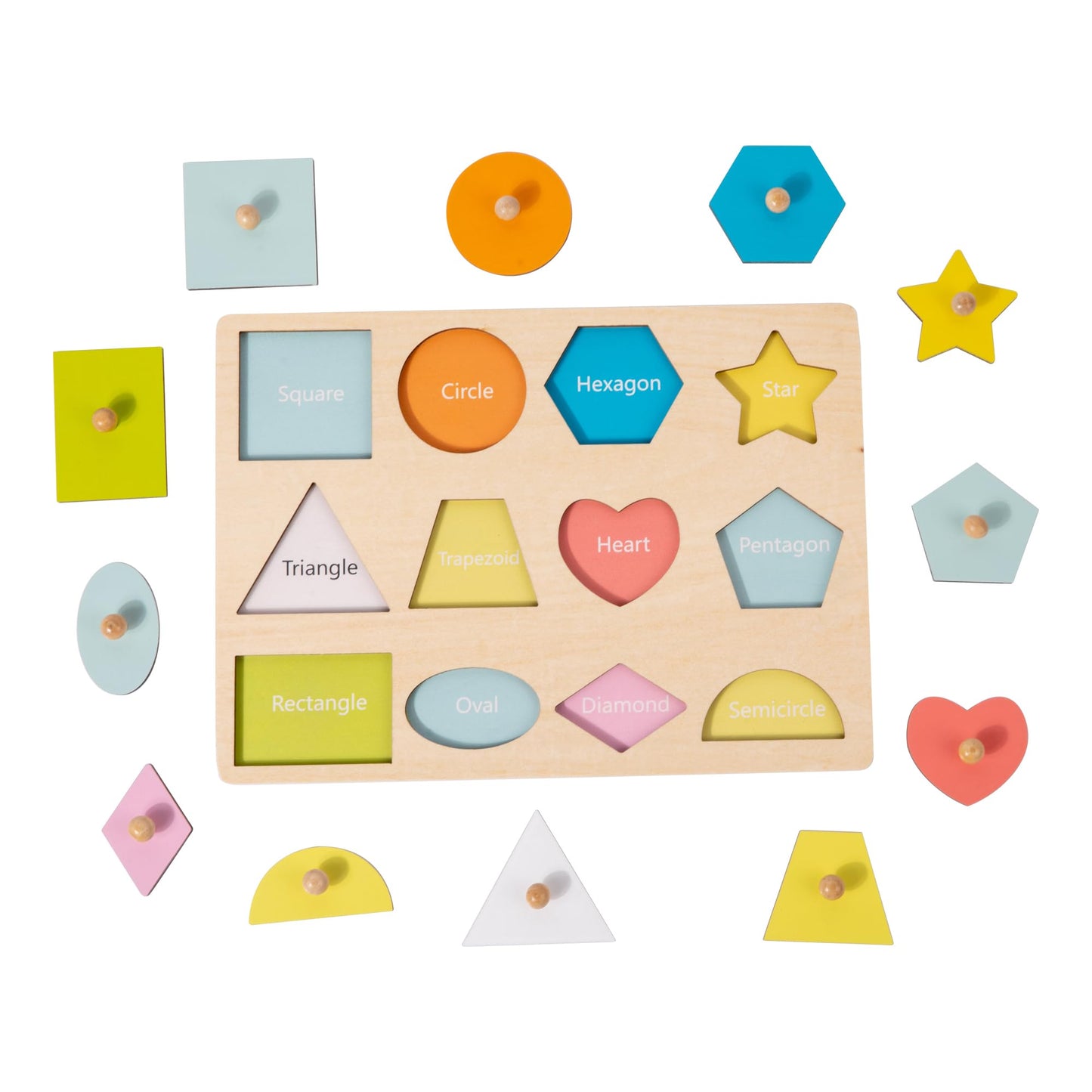 Adena Montessori Wooden Shape Peg 12 Piece Of Colorful Shape Cognition Knob Puzzles Baby & Toddler Development Toy