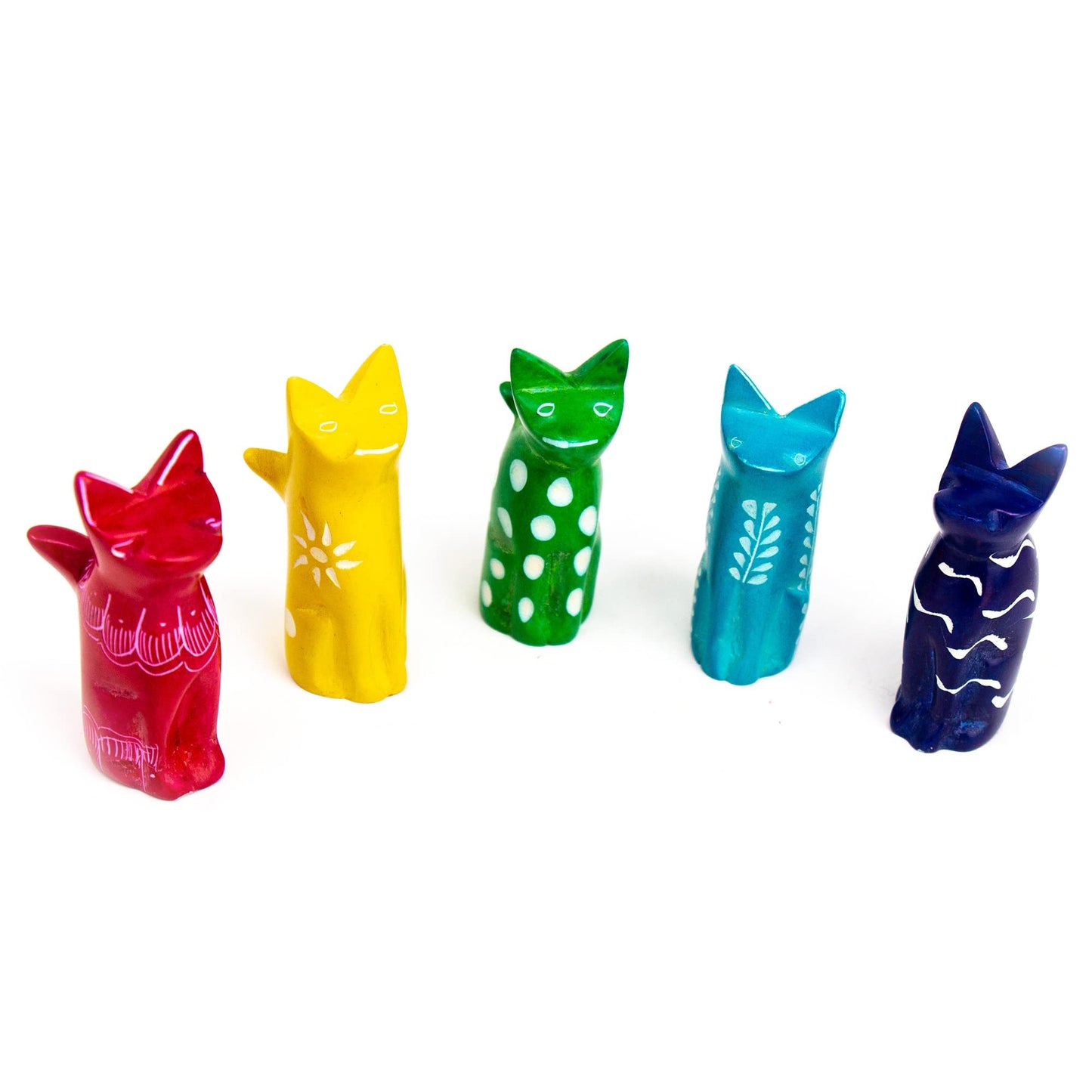 Global Crafts Soapstone Tiny Sitting Cat Figurines, Handmade In Kenya, Assorted Pack Of 5 Colors (Ksasmcat-5Pk)