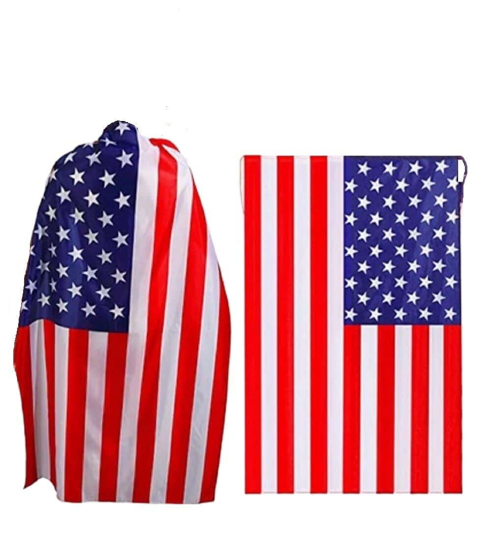 Wgudzpj American Flag Costume Cape USA Patriotic Flag Cloak and headband for Kids Boys Girls