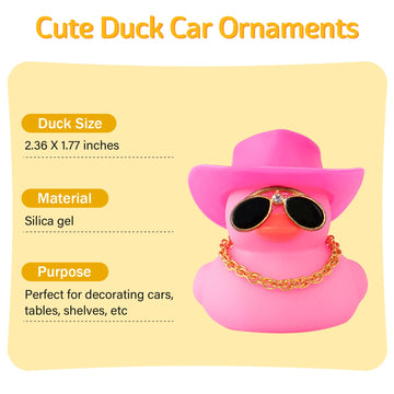 Wonuu Car Dashboard Rubber Duck Ornament, Car Decoration Colour Ducks Accessories With Mini Hat Necklace And Sunglasses, M-Pink-