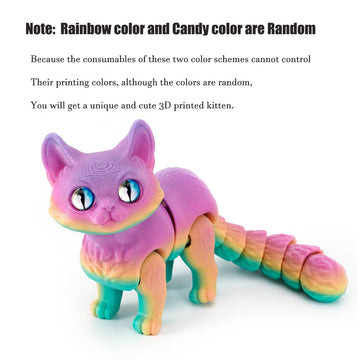 QINGMIAO 3D Printed Cat Articulated Black Cat Toys for mature-themed 3D Print Animals Fidget Toys Decor for Stress Relief 3D Printing Cute Cat Desktop Pet (Rainbow#1(Color Random))