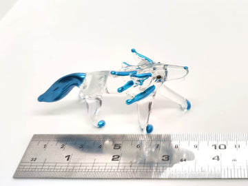 Sansukjai Fox Miniature Figurines Animals Hand Blown Glass Art Collectible Gift Home Decorate (Clear Blue)