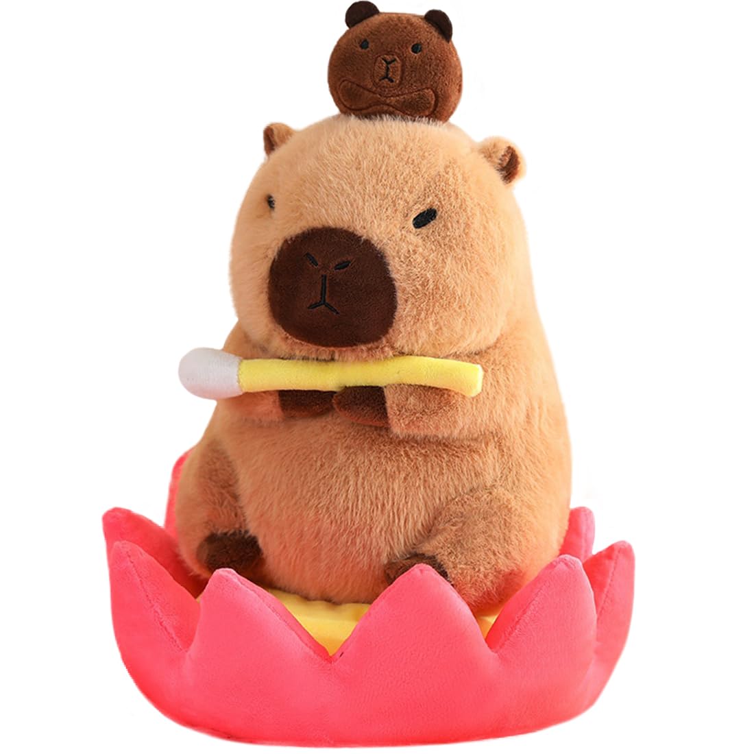 Elainren Kawaii Stuffed Capybara Sitting On Lotus,Furry Capybara Buddha Plush Toy,Ultra-Soft Brown Guinea Pig Plushie Doll Gifts