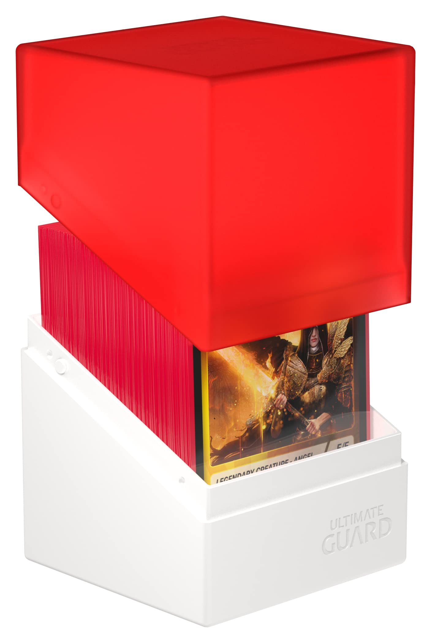 Ultimate Guard Boulder Synergy 100+, Deck Case For 100 Double-Sleeved Tcg Cards, Red/White, Secure & Durable Storage For Trading Card Games