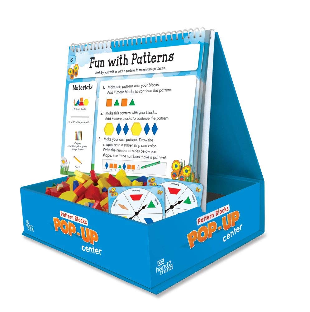 Hand2Mind Pattern Blocks Pop-Up Learning Activity Center, Create And Play Pattern Blocks, Foam Shapes, 3D Shapes Manipulatives, Geometric Shapes For Kids, Learning Shapes For Kindergarten