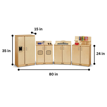 Jonti-Craft 2411Jc Culinary Creations Play Kitchen, 35 X 80 X 15 Inches, Natural Wood, 4 Piece Set