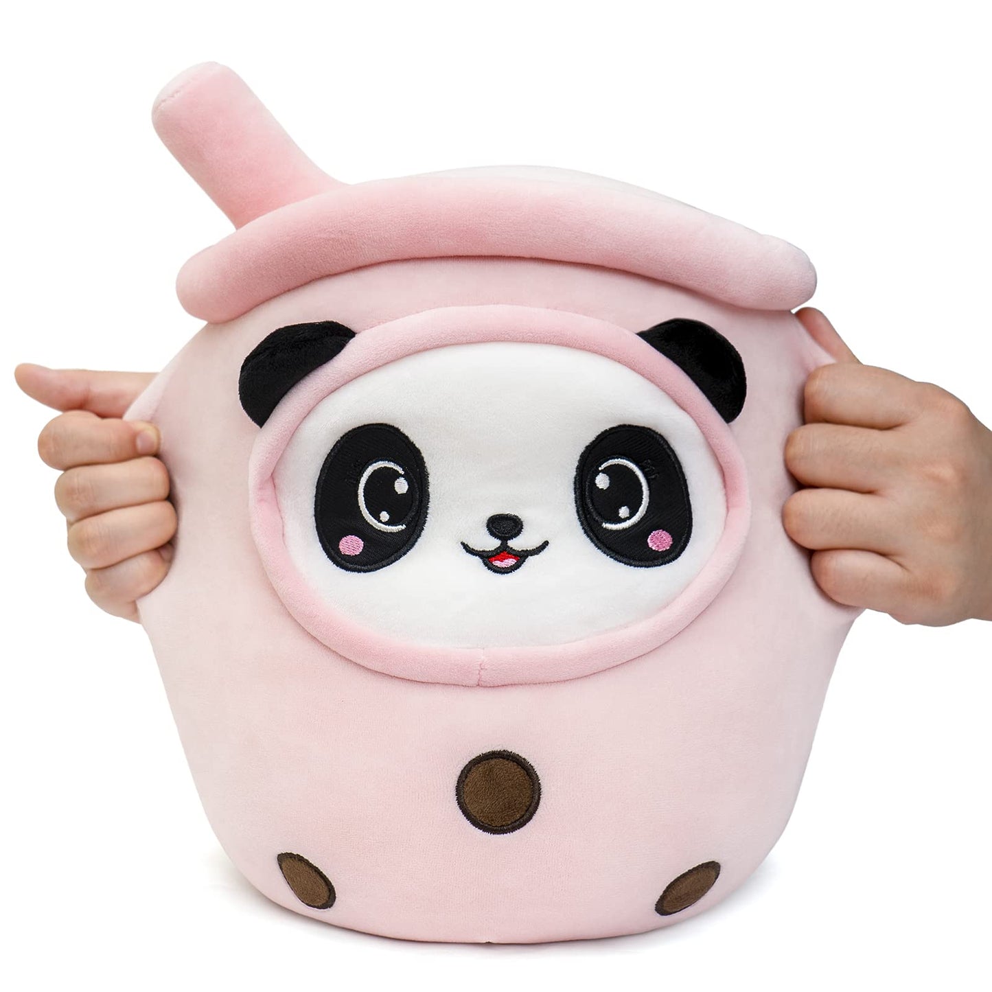 Niuniu Daddy Boba Plushies With Panda Face-13.7Inches Large Pink Cream Bubble Tea With Straw Stuffed Animals-Soft Kawaii Milk Te