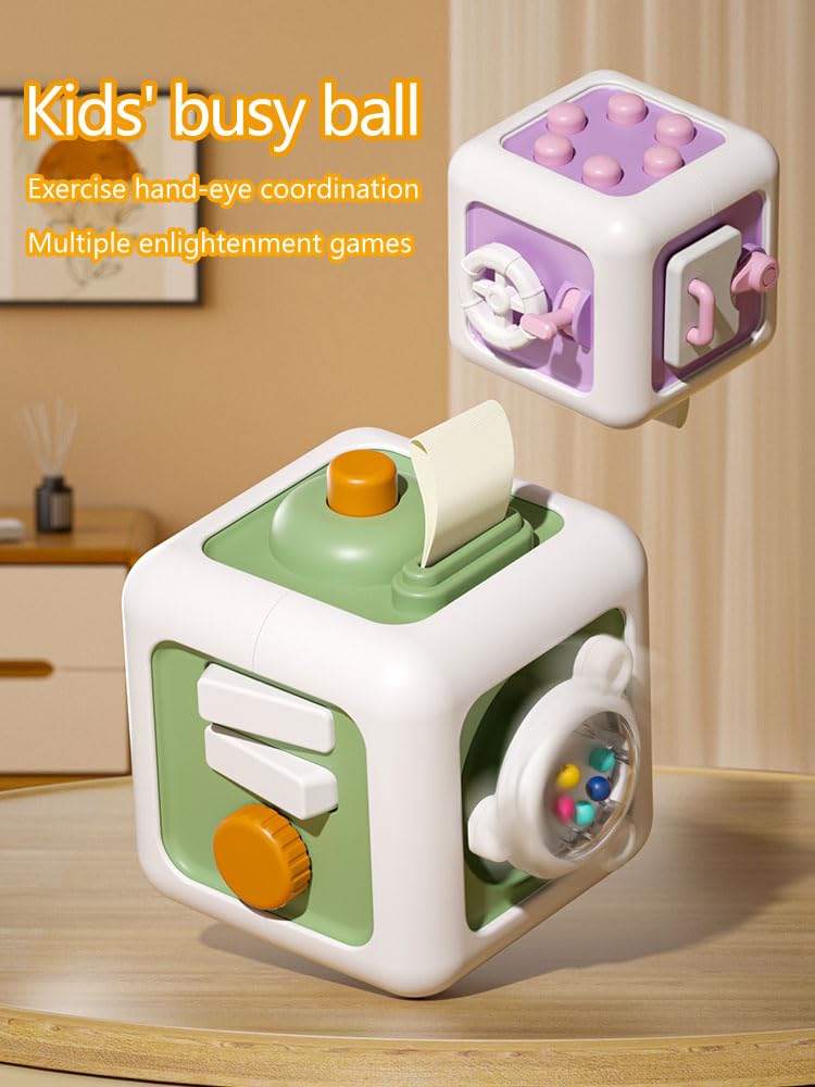 Busy Cube Toys for 1 Year Old Boy Girl, Travel Sensory for Toddlers 1-3 Year Old, Montessori Toys for 1+ Year Old(Green)