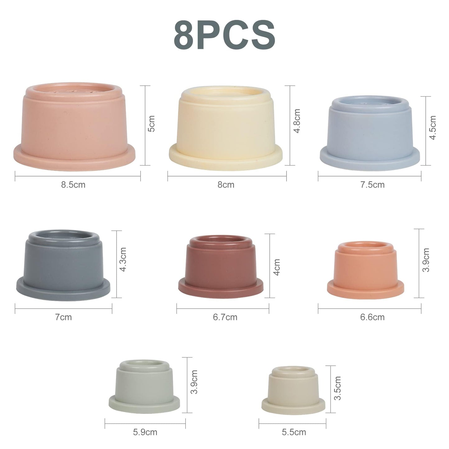 Baby Stacking Cups Bath Toy For Toddlers 1-3,8Pcs Stackable Nesting Cups Water Pool Tub Toy For 6-12 Months Infant,Early Educational Develop Montessori Gift For 2-4 Years Old Boys Girls