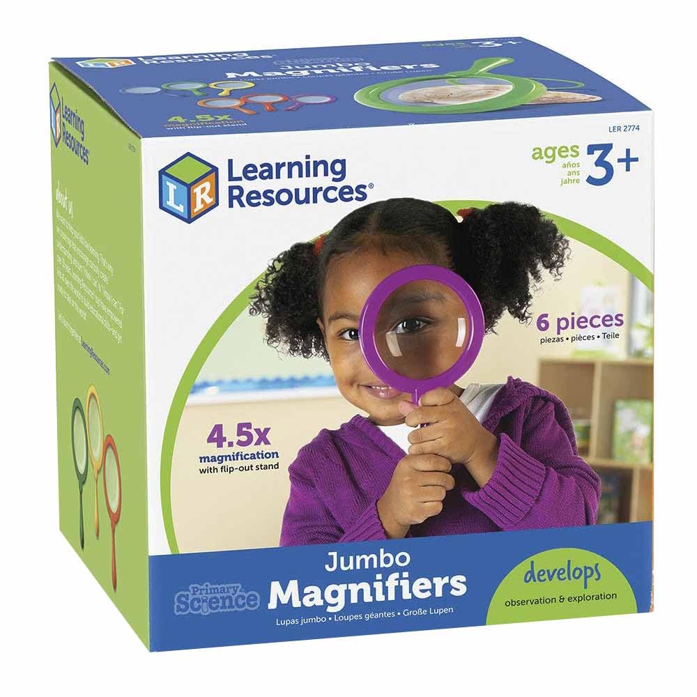 Learning Resources Jumbo Magnifiers - 6 Pieces, Ages 3+ Toddler Learning Toys, Exploration Toys For Kids, Magnifiers For Kids,Back To School Supplies, Teacher Supplies