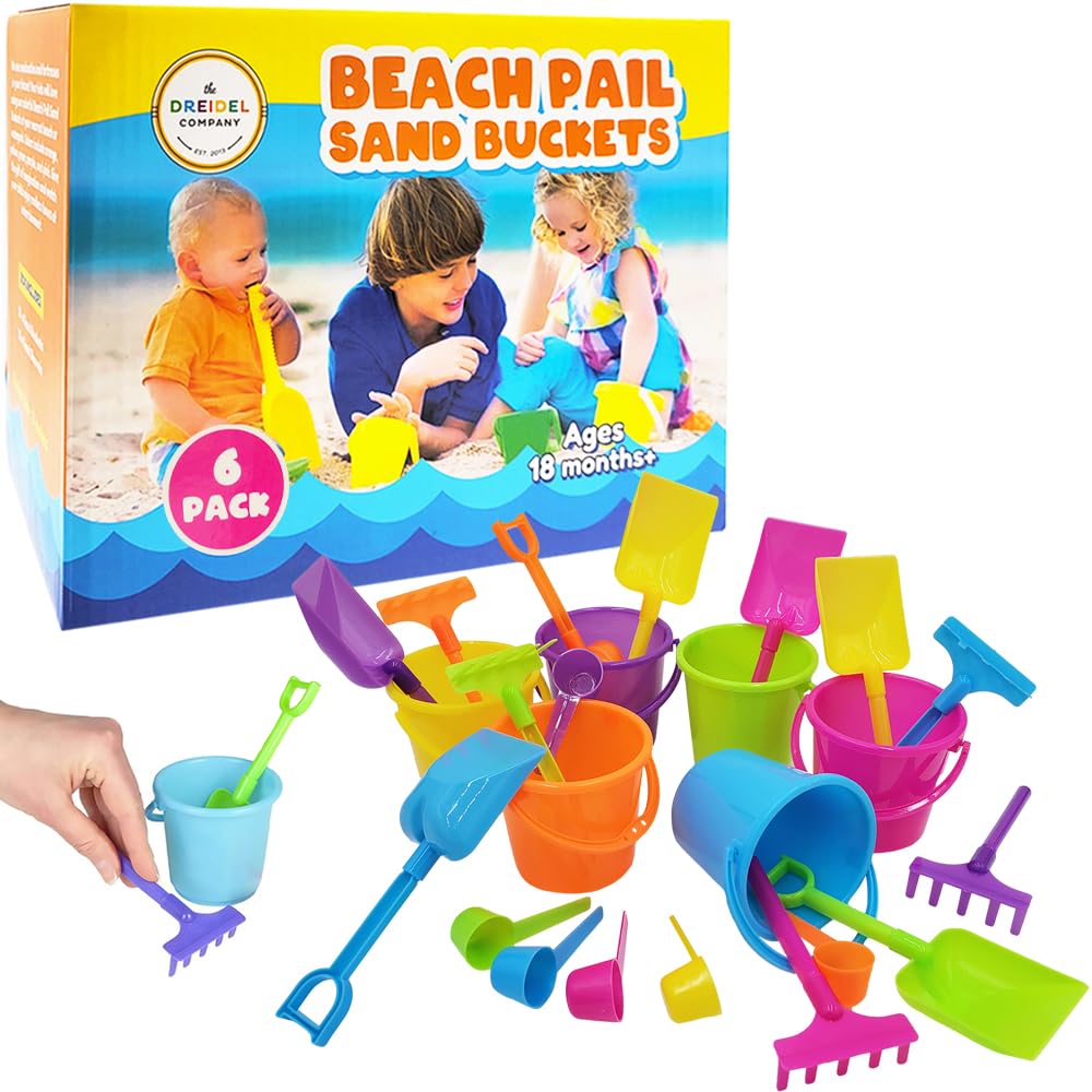 The Dreidel Company Mini Beach Playsets, Play Set Includes 1 Sand Bucket, 1 Shovel, 1 Rake, and 1 Scoop, Birthday Treats for Boy
