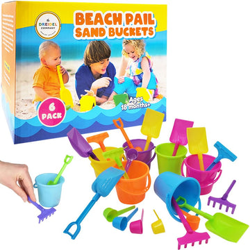 The Dreidel Company Mini Beach Playsets, Play Set Includes 1 Sand Bucket, 1 Shovel, 1 Rake, and 1 Scoop, Birthday Treats for Boy